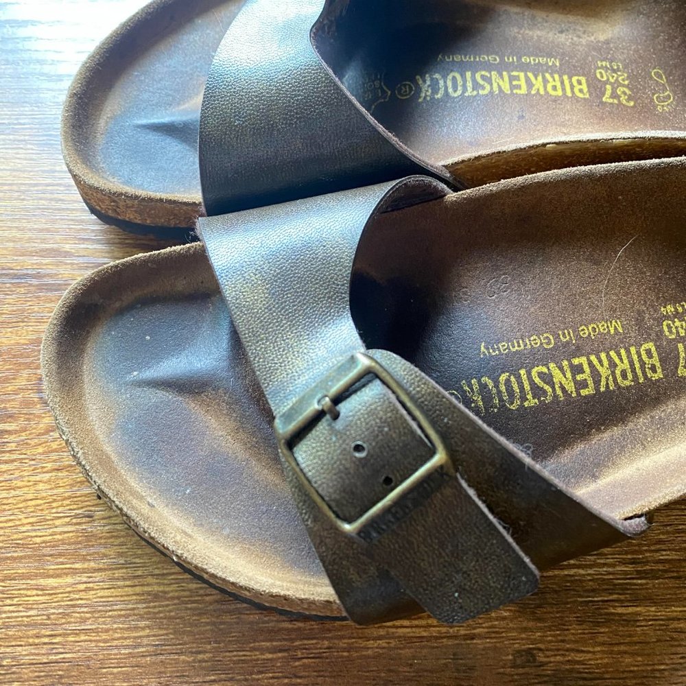 Birkenstock Madrid Metallic Brown Size 37 US 6.5-7 One Strap Slide Sandal
